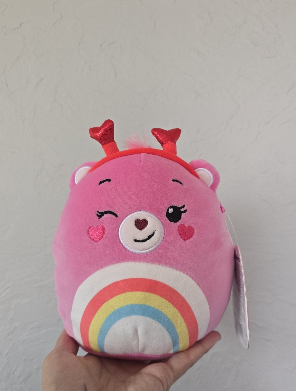 Squishmallows Care Bears Cheer Bear 8” Valentines Heart Rainbow Plush NEW
